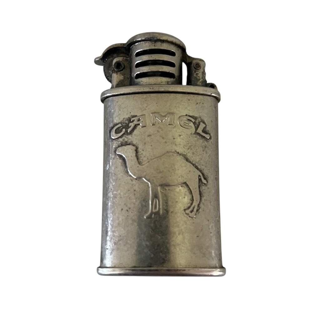 Vtg Camel Cigarettes Joe Camel Silver Metal Trench Style Lighter 90s ** READ **
